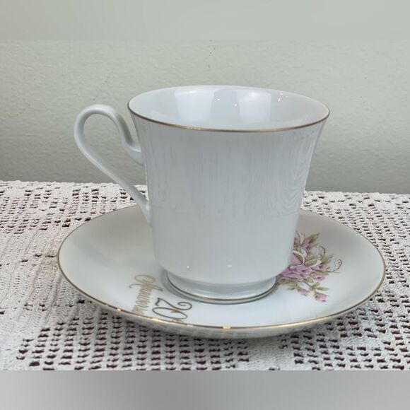 SAJI made in Japan Teacup and Saucer || 20th Anniversary written in French || - Picture 5 of 13